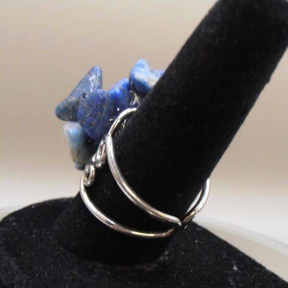 Lapis Lazuli & Garnet Cluster Adjustable Statement Ring – Bold Boho Style - Picture 3 of 5